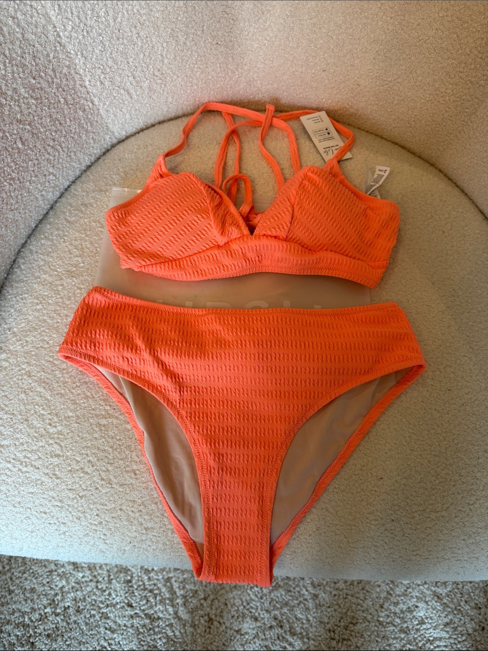 Cupshe Orange Textured High-Waist Bikini Set